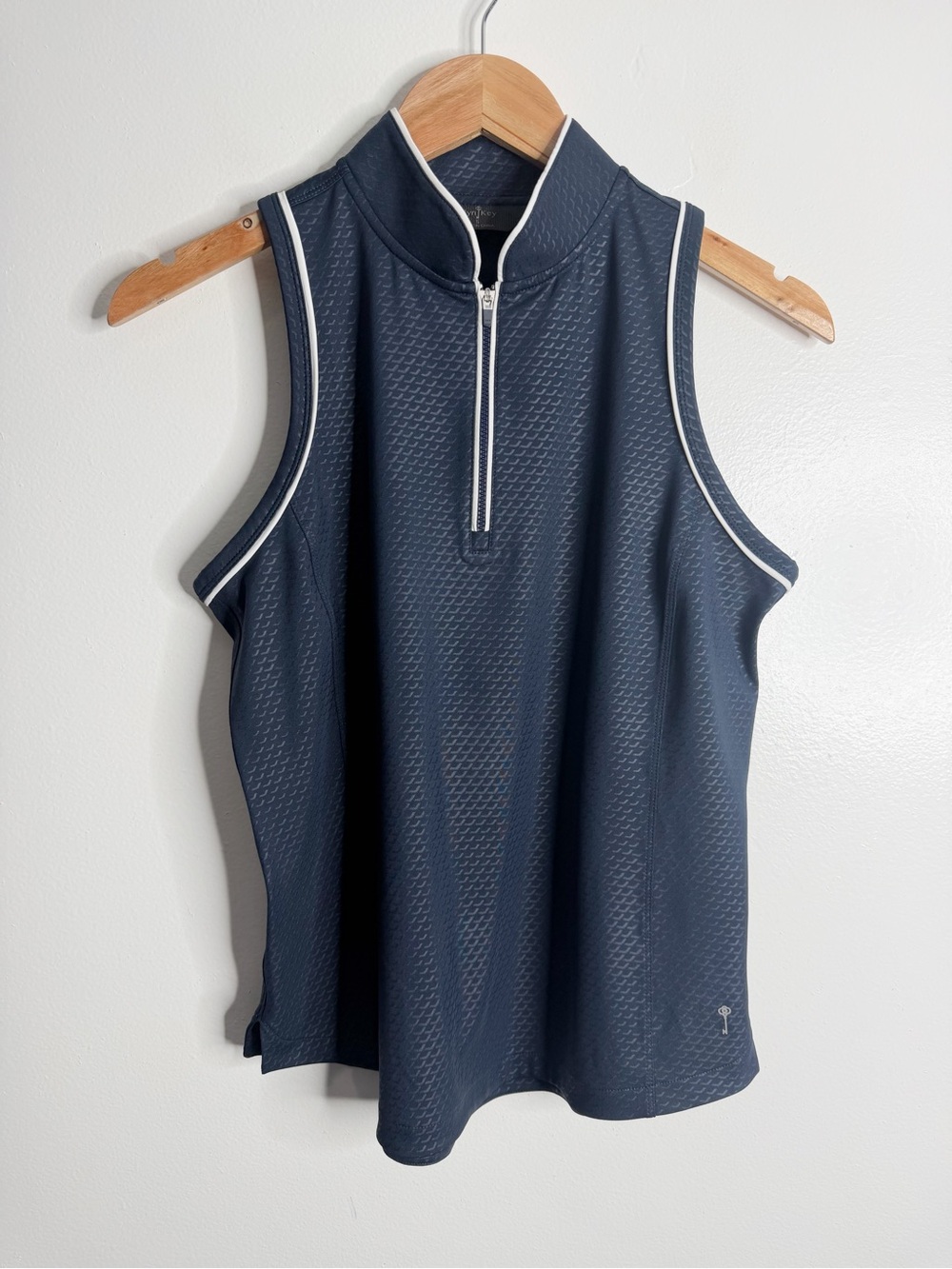NEW Belyn Key Racerback Golf Top Embossed Navy Zip Front Tennis Activewear